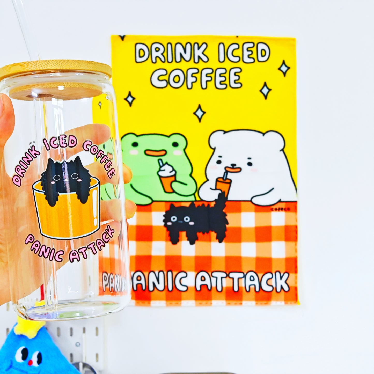 Drink Iced Coffee, Panic Attack Glass Tumbler w/ Straw & Lid