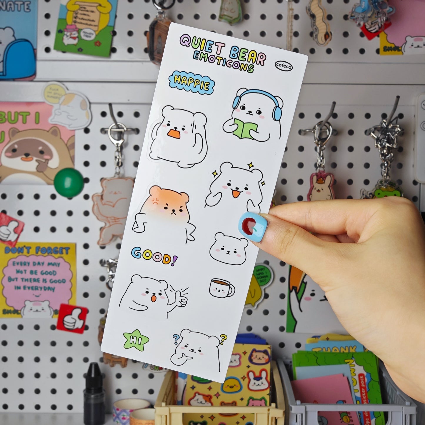 Quiet Bear Emoticons Sticker Sheet