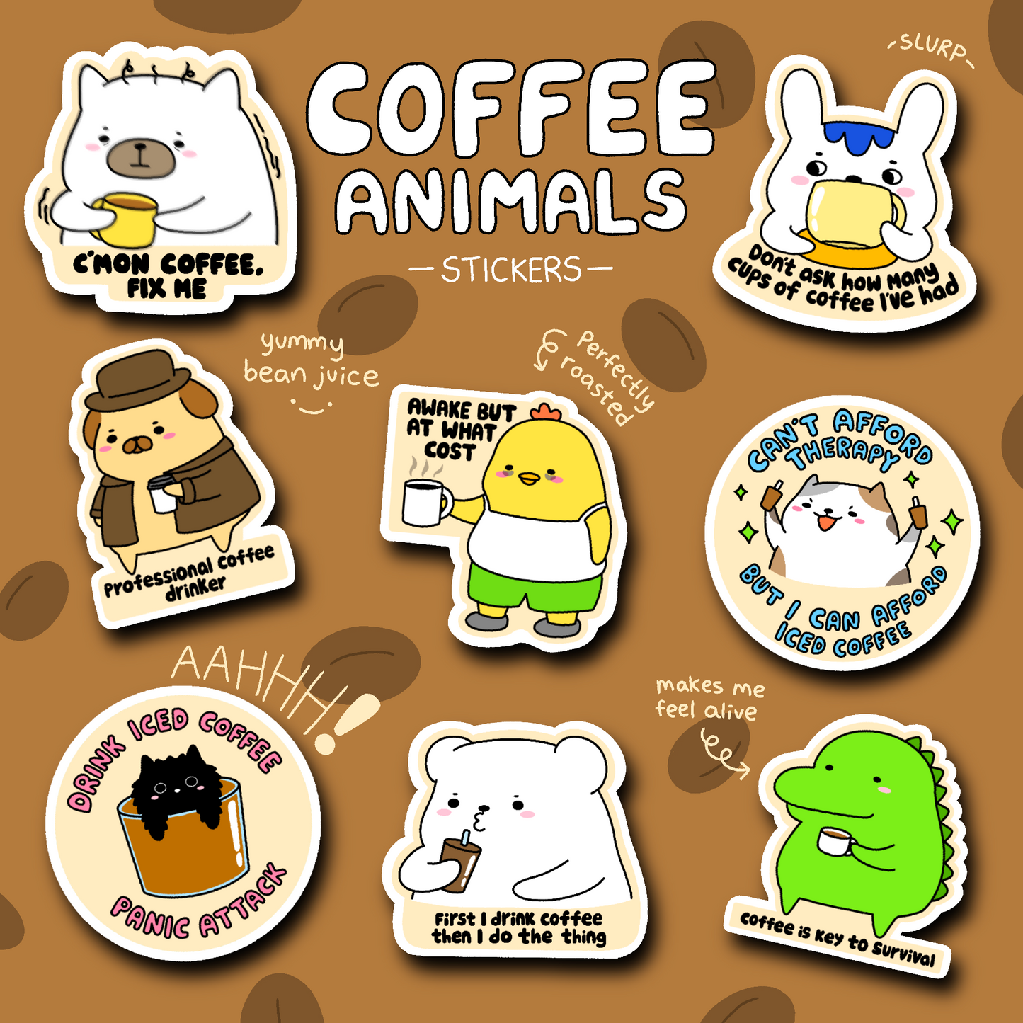 Coffee Animals Stickers