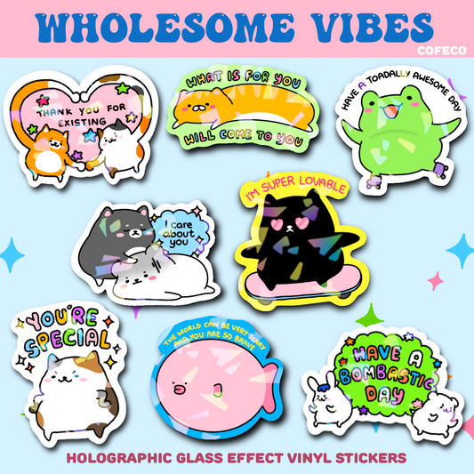 Wholesome Vibes Holographic Glass Effect Stickers