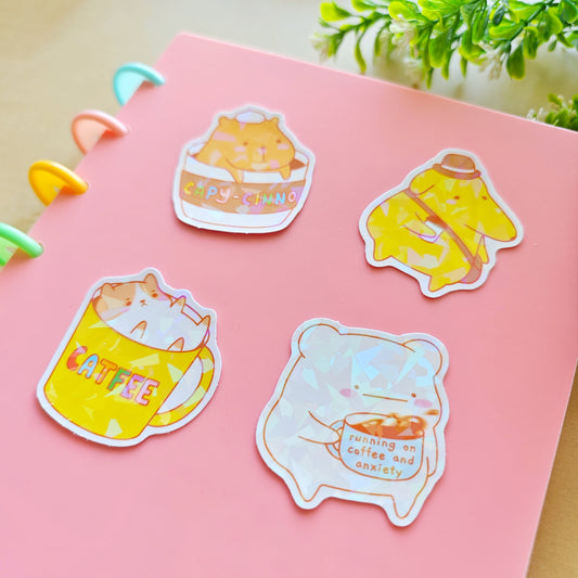 Coffee Animals Shimmer Stickers