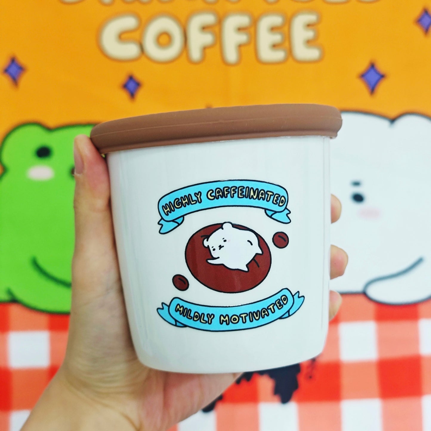 Highly Caffeinated Mildly Motivated Ceramic Mug w/ Lid
