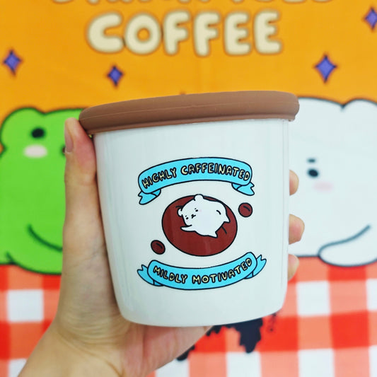 Highly Caffeinated Mildly Motivated Ceramic Mug w/ Lid