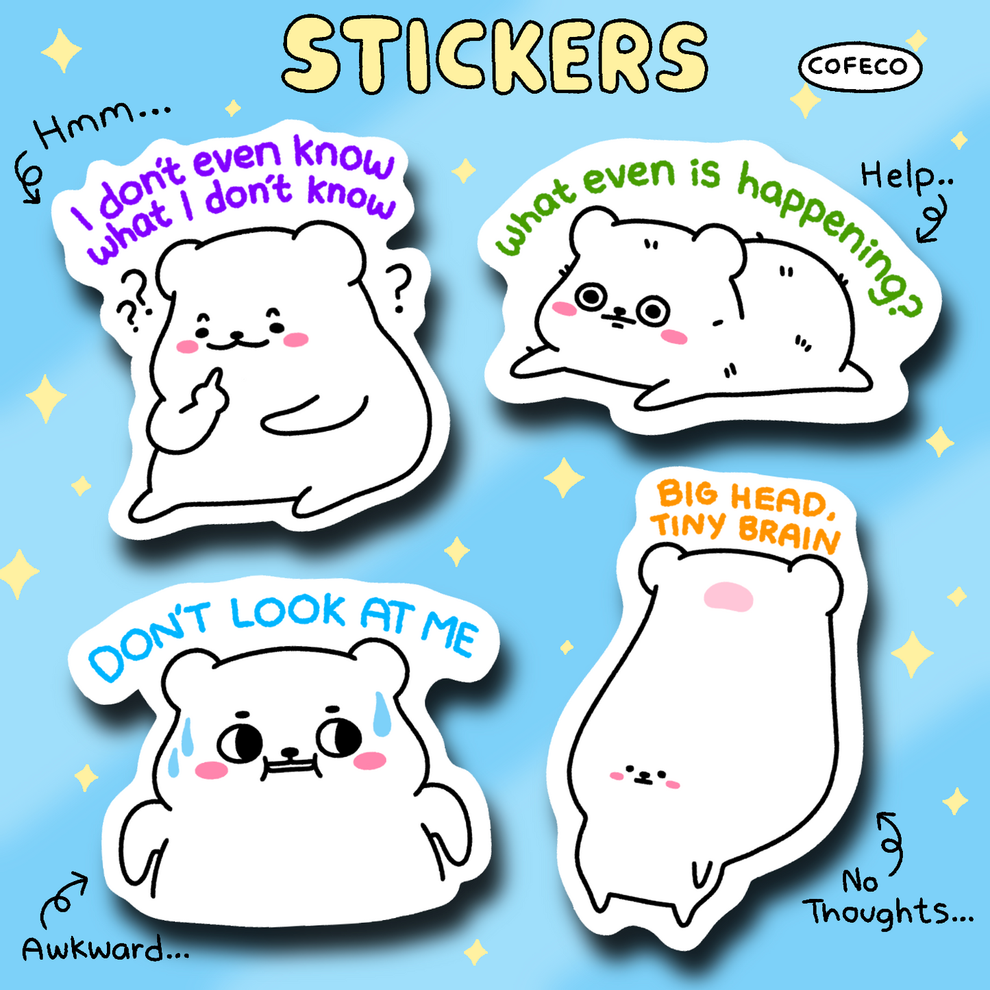 Big Head Tiny Brain Quiet Bear Sticker Collection