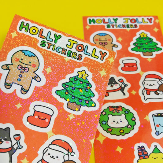 Holly Jolly Holiday Christmas Glitter Sticker Sheet