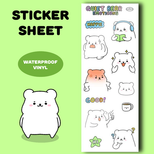 Quiet Bear Emoticons Sticker Sheet